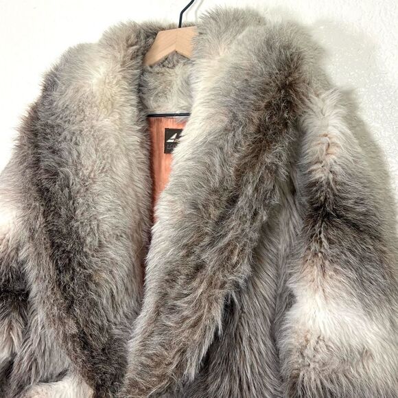 Vintage 80’s Faux Fur Coat Grey Cream White Pelted Jacket Mob Wife Size 14 - Picture 4 of 13